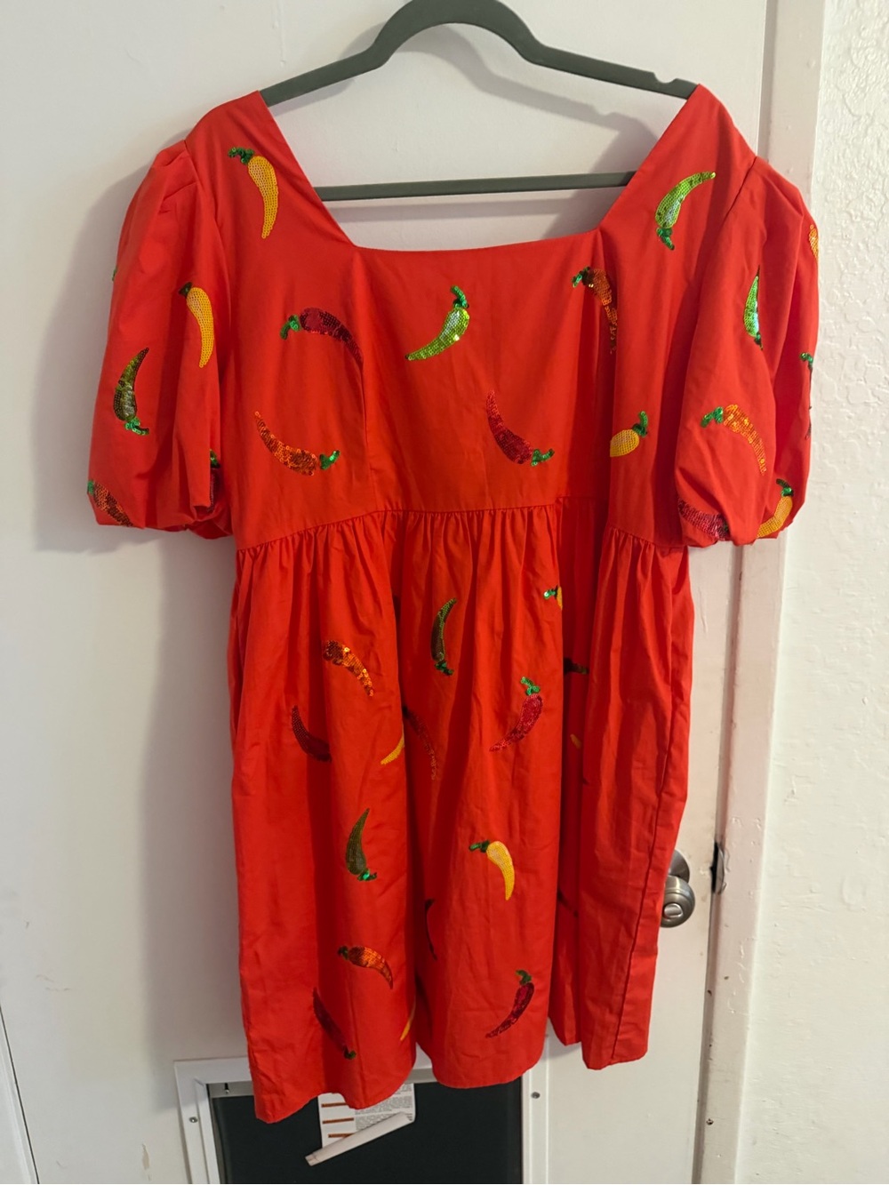 Red Embroidered Puff-Sleeve Dress - Picture 4 of 4